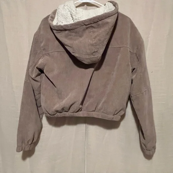 Ashley Sunrise Collection Corduroy Sherpa Hoodie Jacket Taupe Medium - Picture 3 of 7